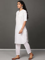 White Schiffly Kurta & Salwar Set