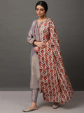 Grey PST Straight Kurta & Pant With Dupatta
