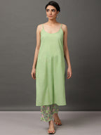 Green Yarn Dyed Kurta & Printed Pant With Inner