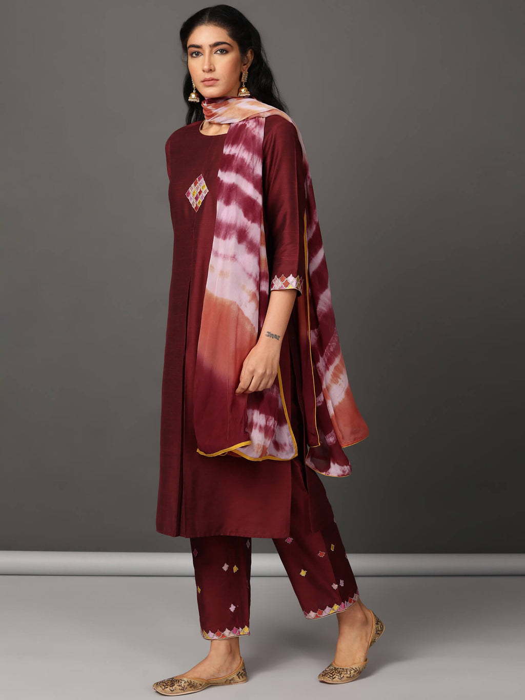 Art Silk Straight Kurta, Pants & Dupatta Set
