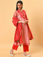Poppy red and white chanderi kurta pant and dupatta