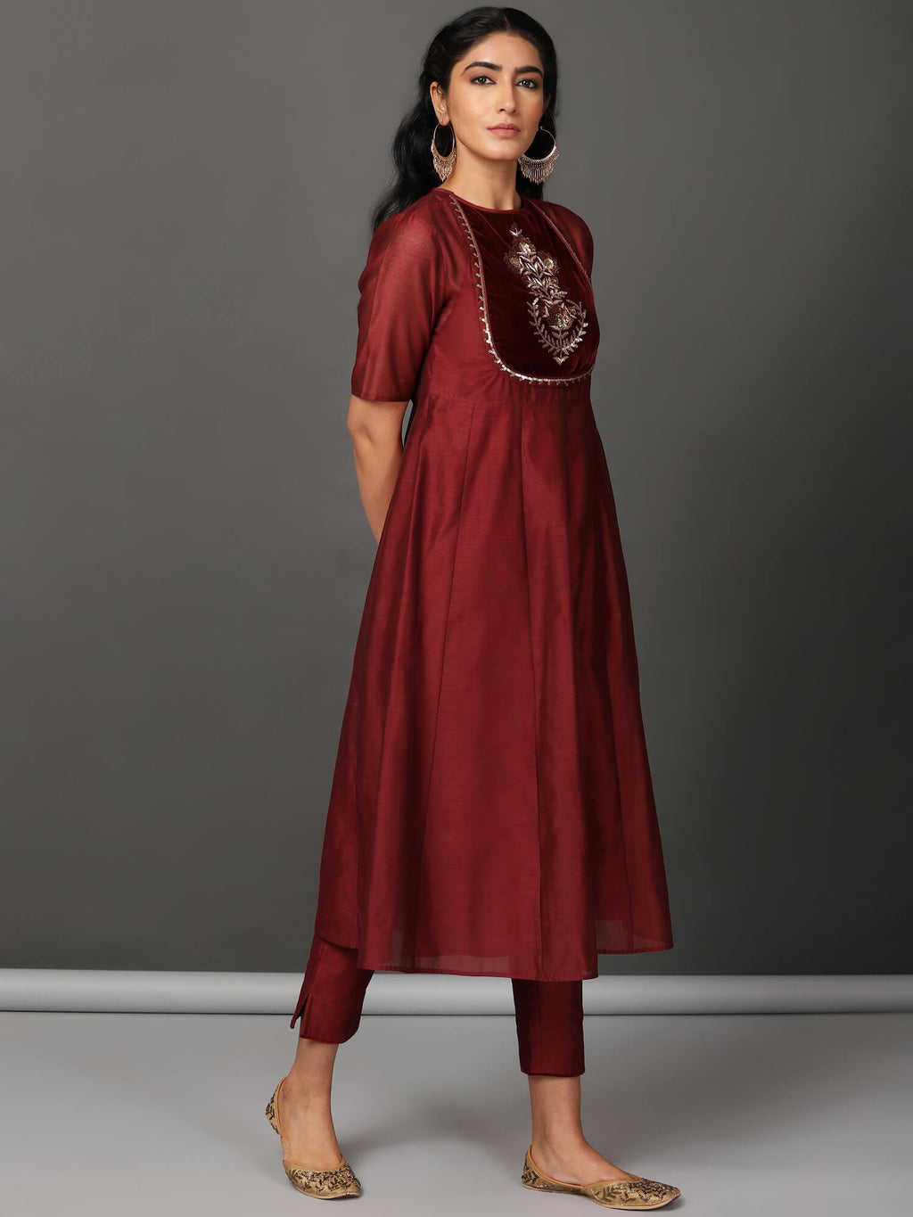 Maroon Chanderi Kurta & Pants Set