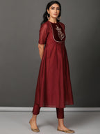 Maroon Chanderi Kurta & Pants Set