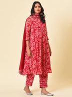 Raspberry & Wine Printed Kurta, Pant & Dupatta Set