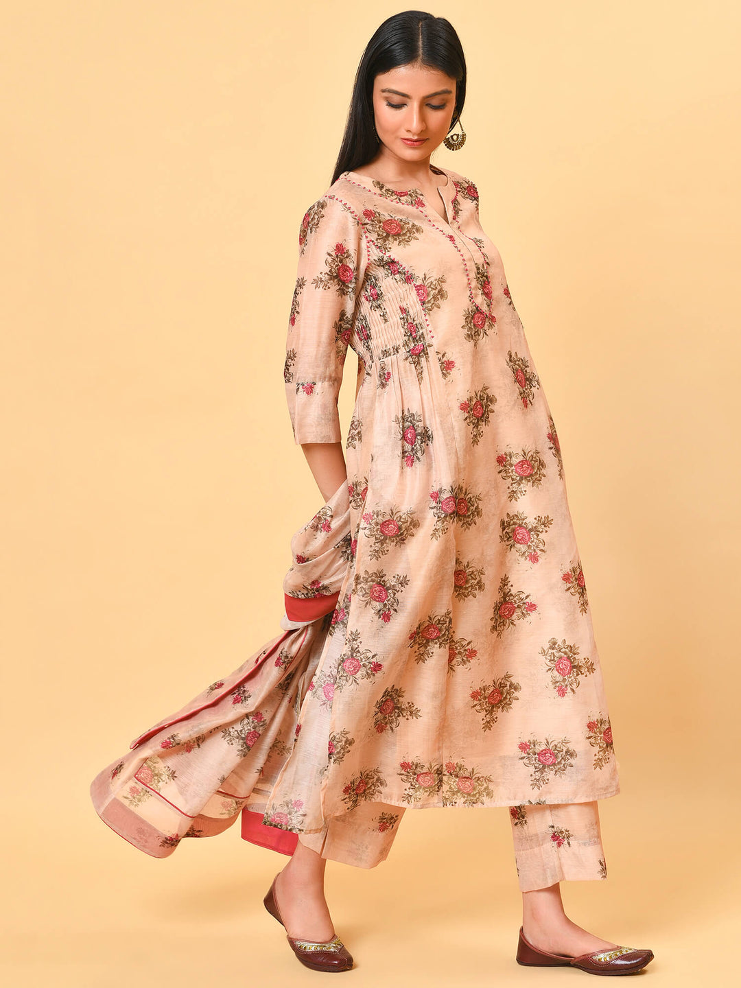 Printed Chanderi Kurta Pant Set