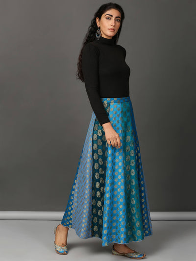 All Blues Jacquard Panelled Skirt