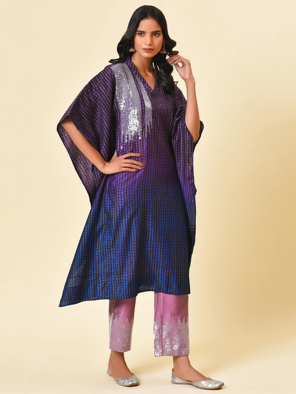 Purple Kaftan Kurta & Pant Set