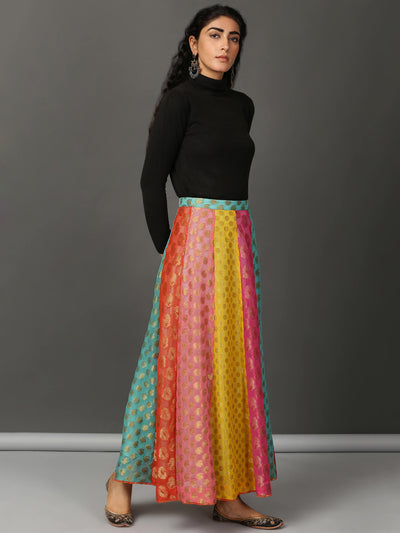 All Pinks Jacquard Panelled Skirt