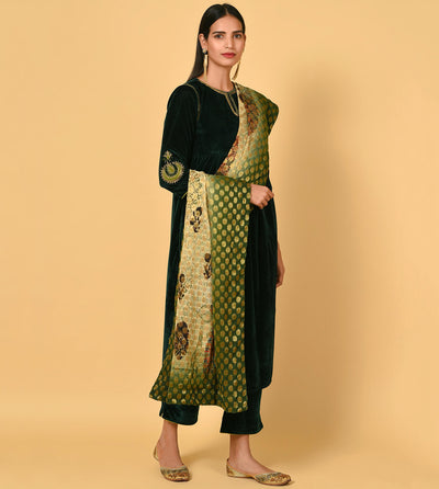 Emerald Green velvet Kurta Pant Dupatta set