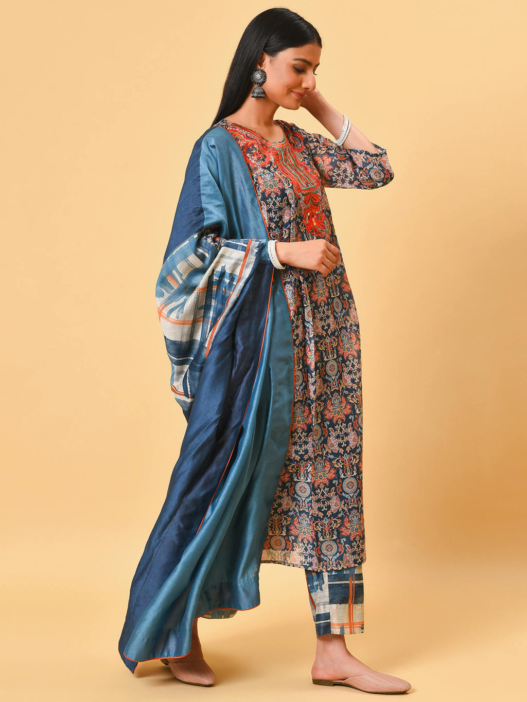 Neel Rust Chanderi Kurta Set