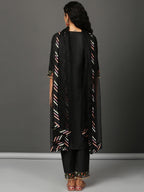 Black Art Silk Kurta Set  with Organza Dupatta