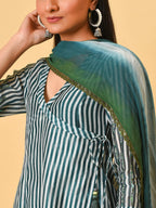 Stripe & Print Kurta- Pant & Dupatta Set