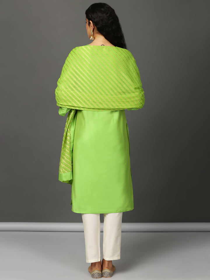 Art Silk Straight Kurta, Pants & Dupatta Set