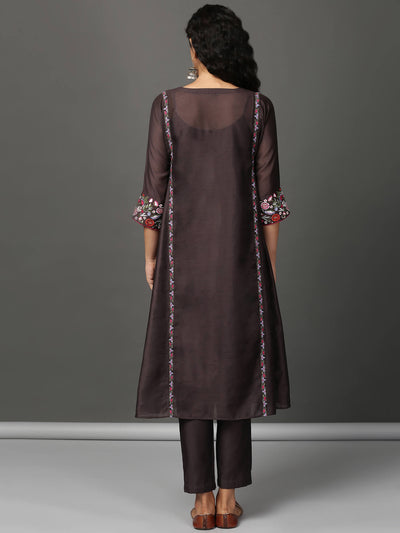 Brown Chanderi Kalidaar Kurta & Pants Set