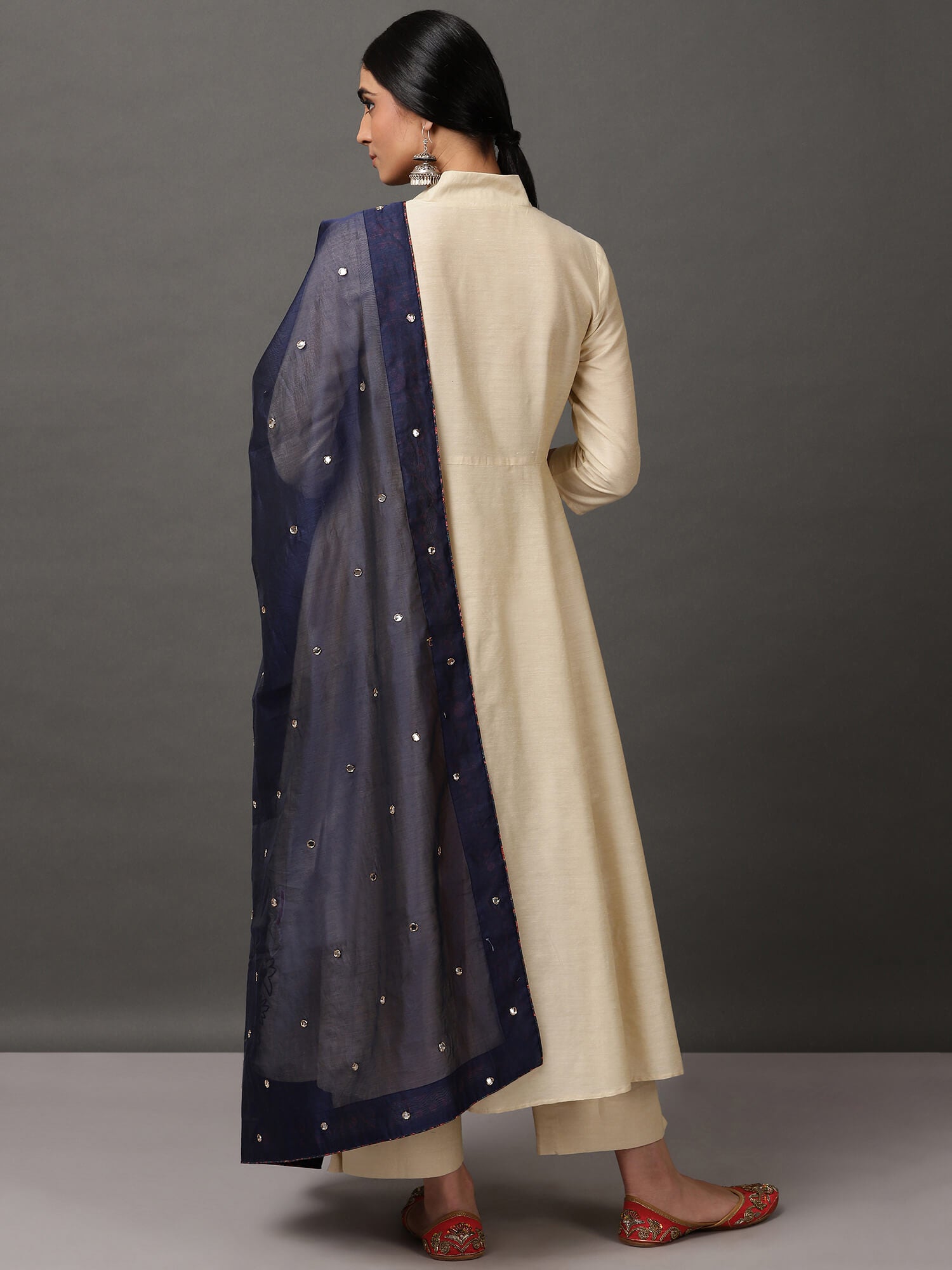 Off White Art Silk Kurta With Pant & Dupatta
