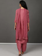 Pink Cotton Kurta, Pants & Dupatta Set