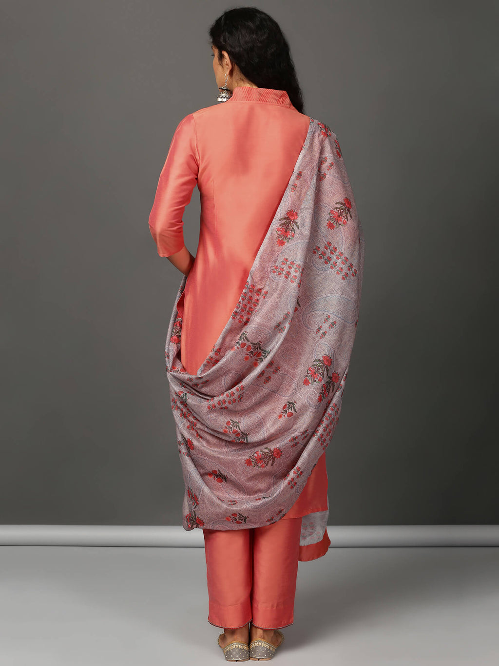 Peach Art Silk Suit Kurta, Pants & Dupatta Set
