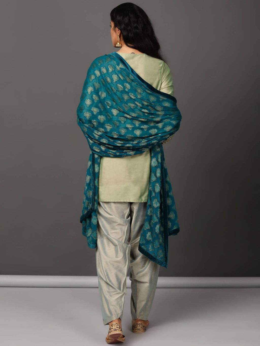 Green Short Kurta, Salwar Dupatta Set