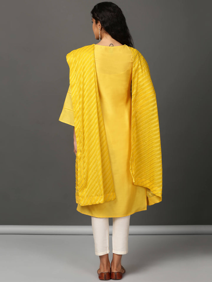 Art Silk Straight Kurta, Pants & Dupatta Set