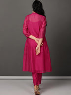Fuchsia Pleated Chanderi Kurta & Pants Set