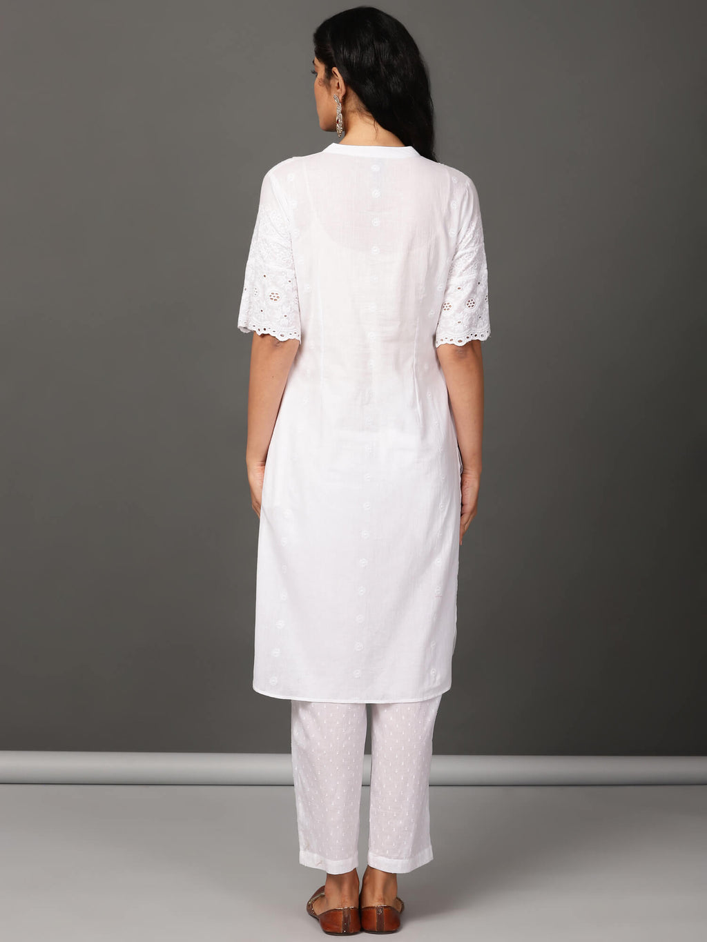 White Schiffly Kurta & Salwar Set
