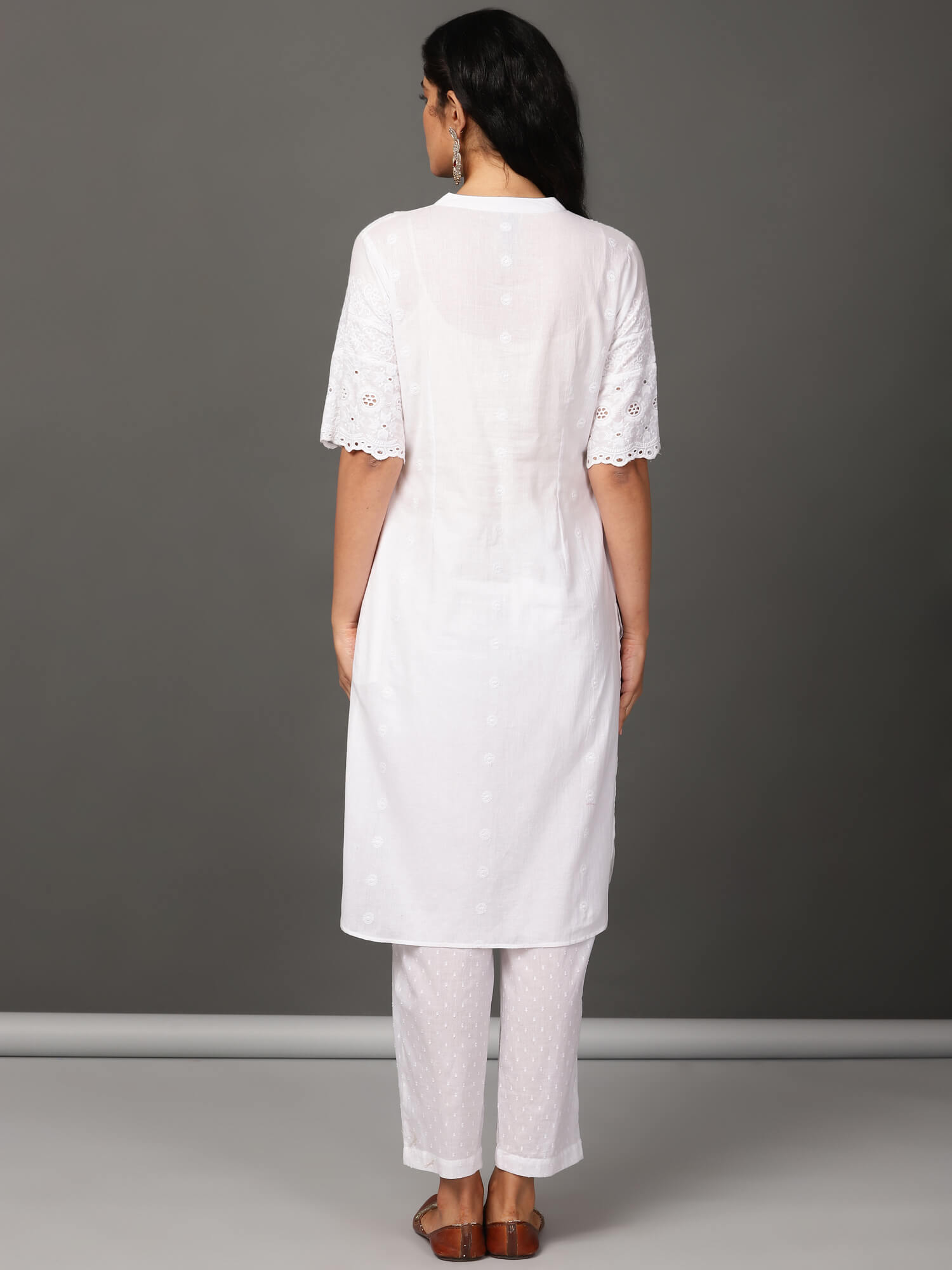 White Schiffly Kurta & Salwar Set
