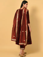 Celebrate in the Maroon Kurta Pant and Dupatta set