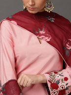 Light Pink Art Silk Short Kurta With Salwar & Dupatta