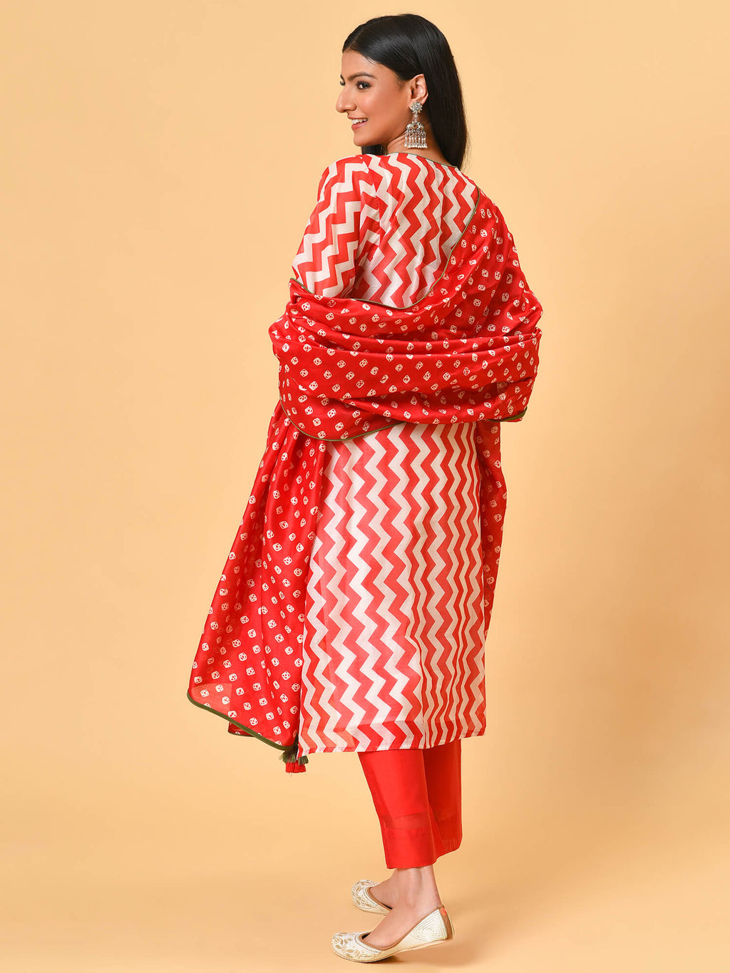 Poppy red and white chanderi kurta pant and dupatta