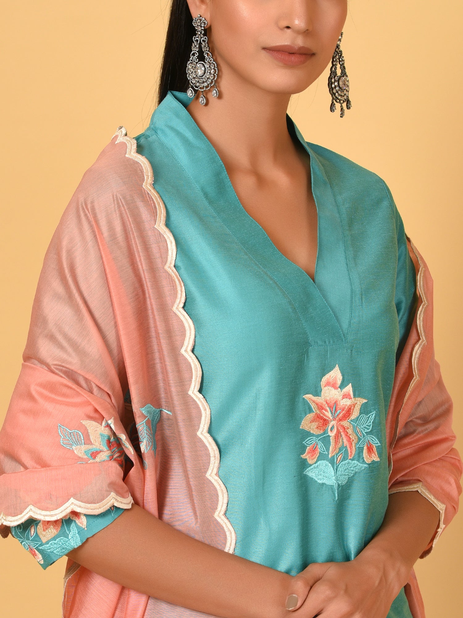 Let’s Toast Art Silk Kurta, Pant & Dupatta Set