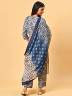 True and not so blue in the chanderi kurta pant and dupatta