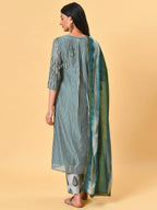 Stripe & Print Kurta- Pant & Dupatta Set