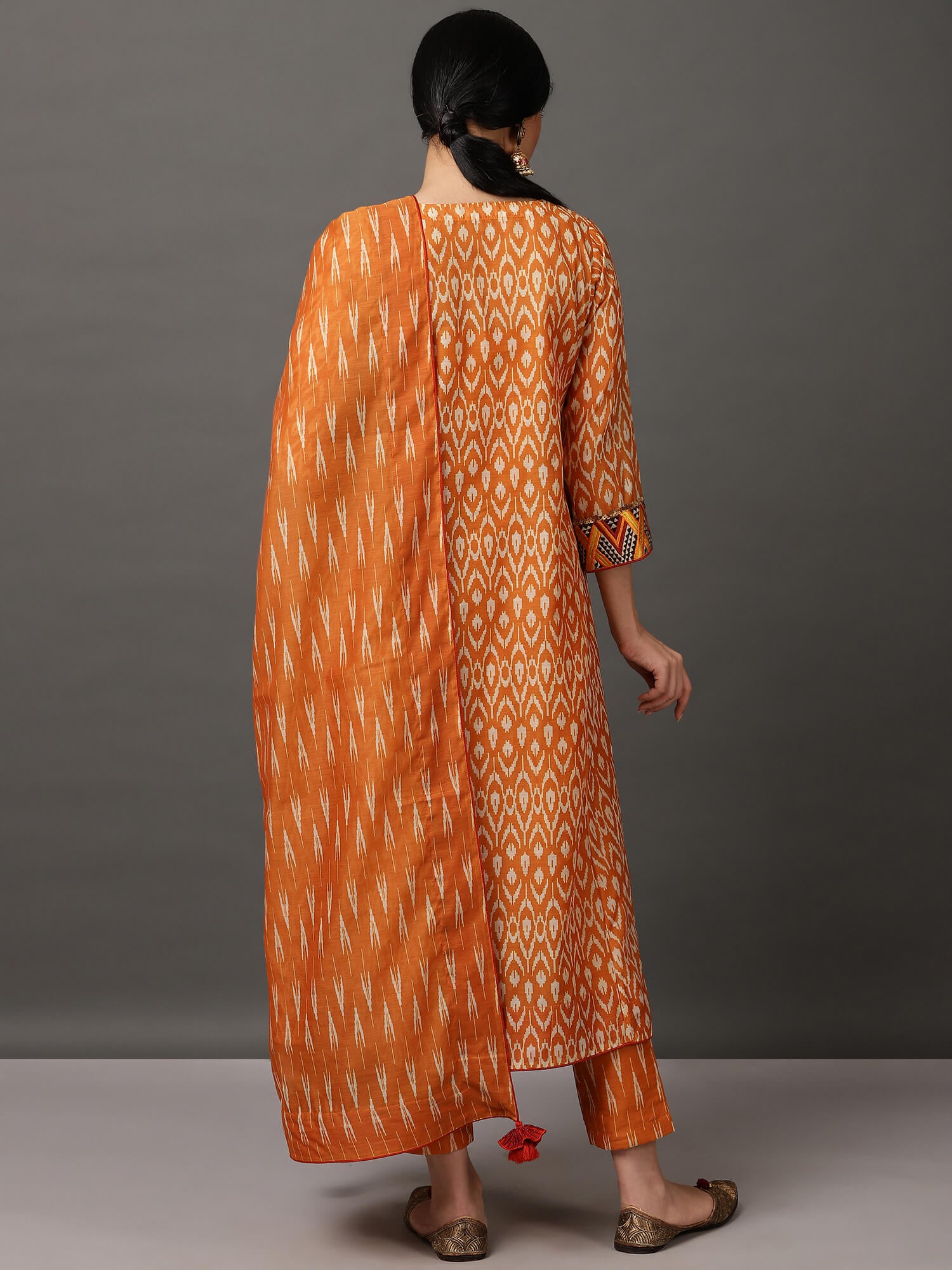 Ikat A-Line Kurta Set with Pant, Dupatta & Camisole