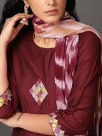 Naqsh Embroidered Art Silk Kurta Set with Tie-Dye Dupatta