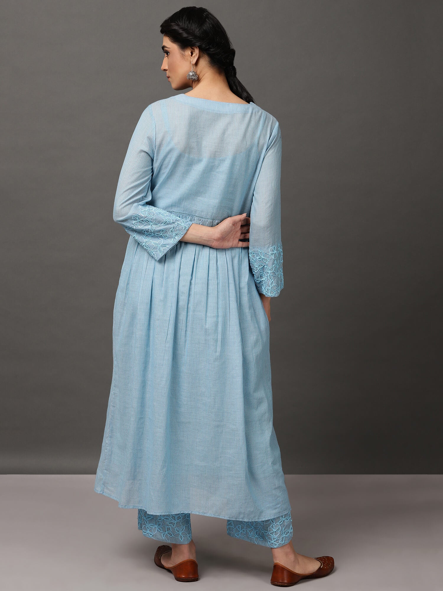 Light Blue Colour Kurta With Hand Embroidery Pant & Camisole