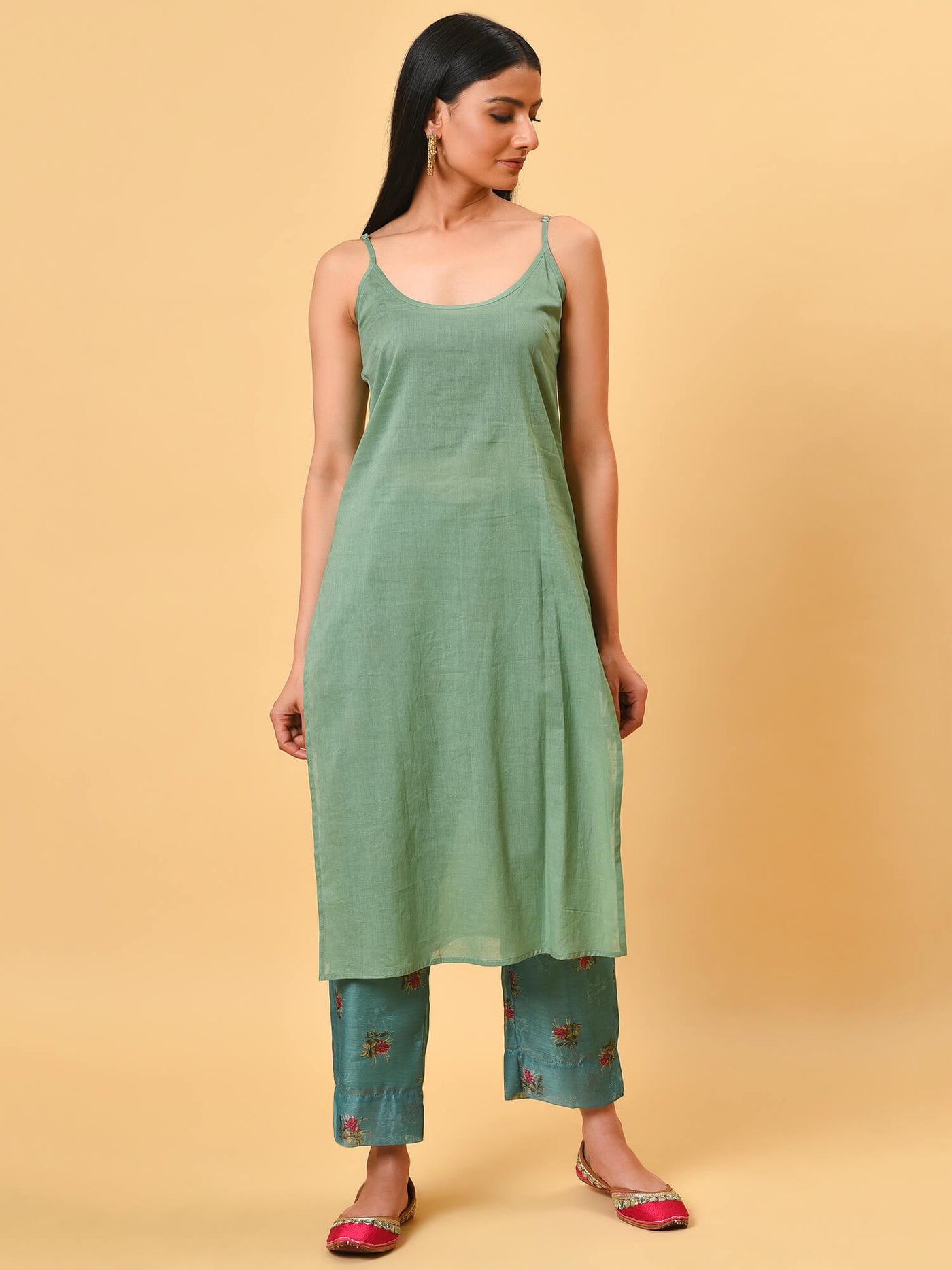 Rose printed teal Kurta & Pant set