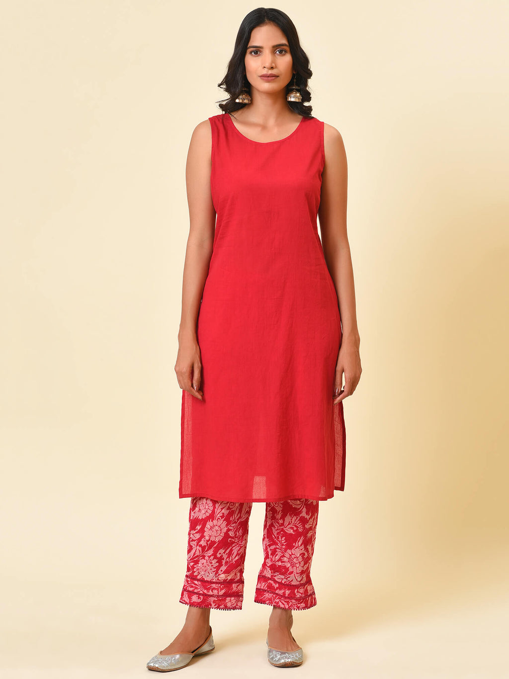 Raspberry & Wine Printed Kurta, Pant & Dupatta Set
