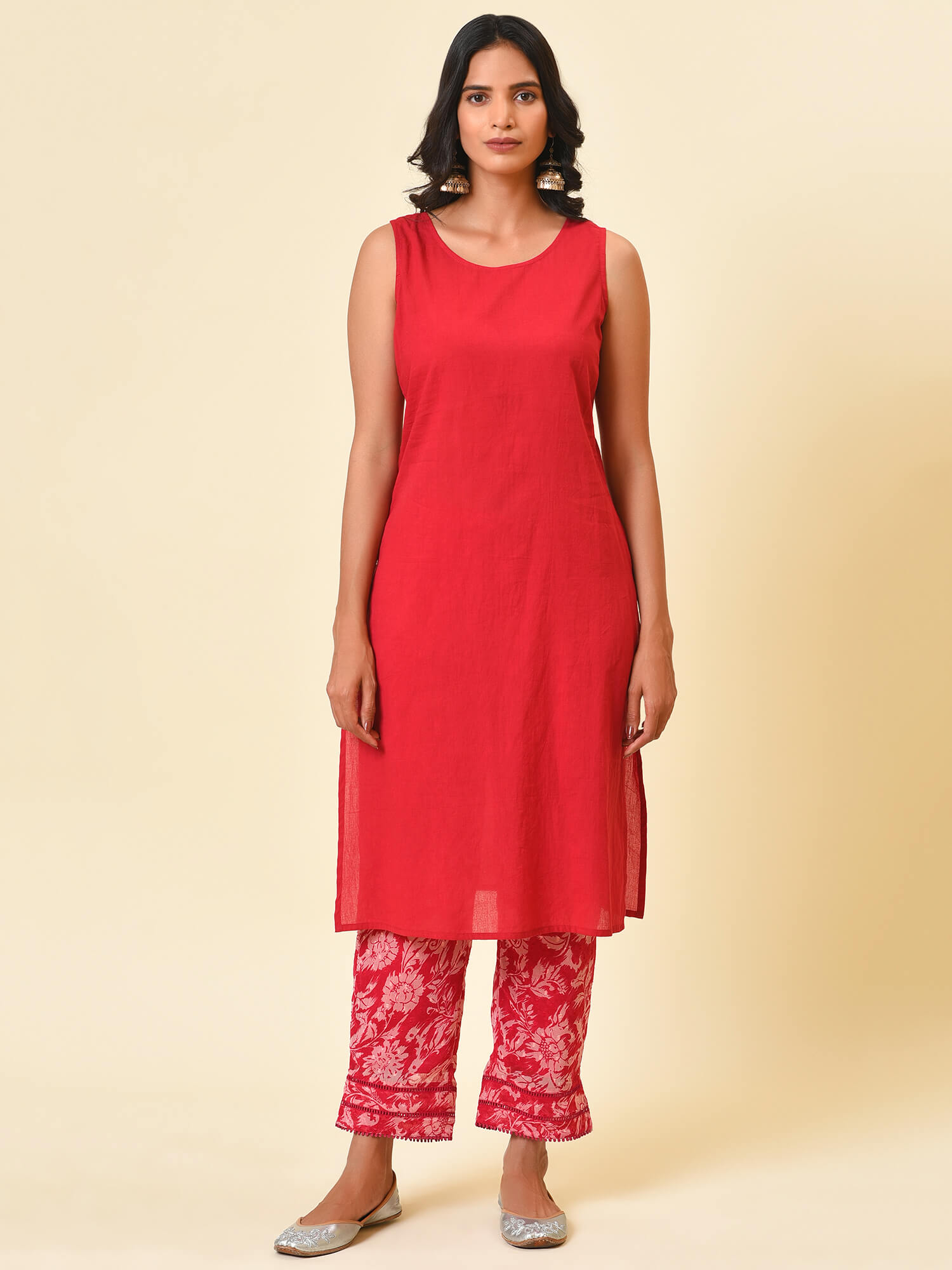 Raspberry & Wine Printed Kurta, Pant & Dupatta Set