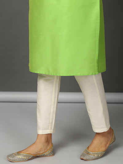 Lime Green Art Silk Kurta, Pants & Dupatta Set