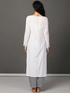 White Pleated Kurta, Pants & Jacket Set