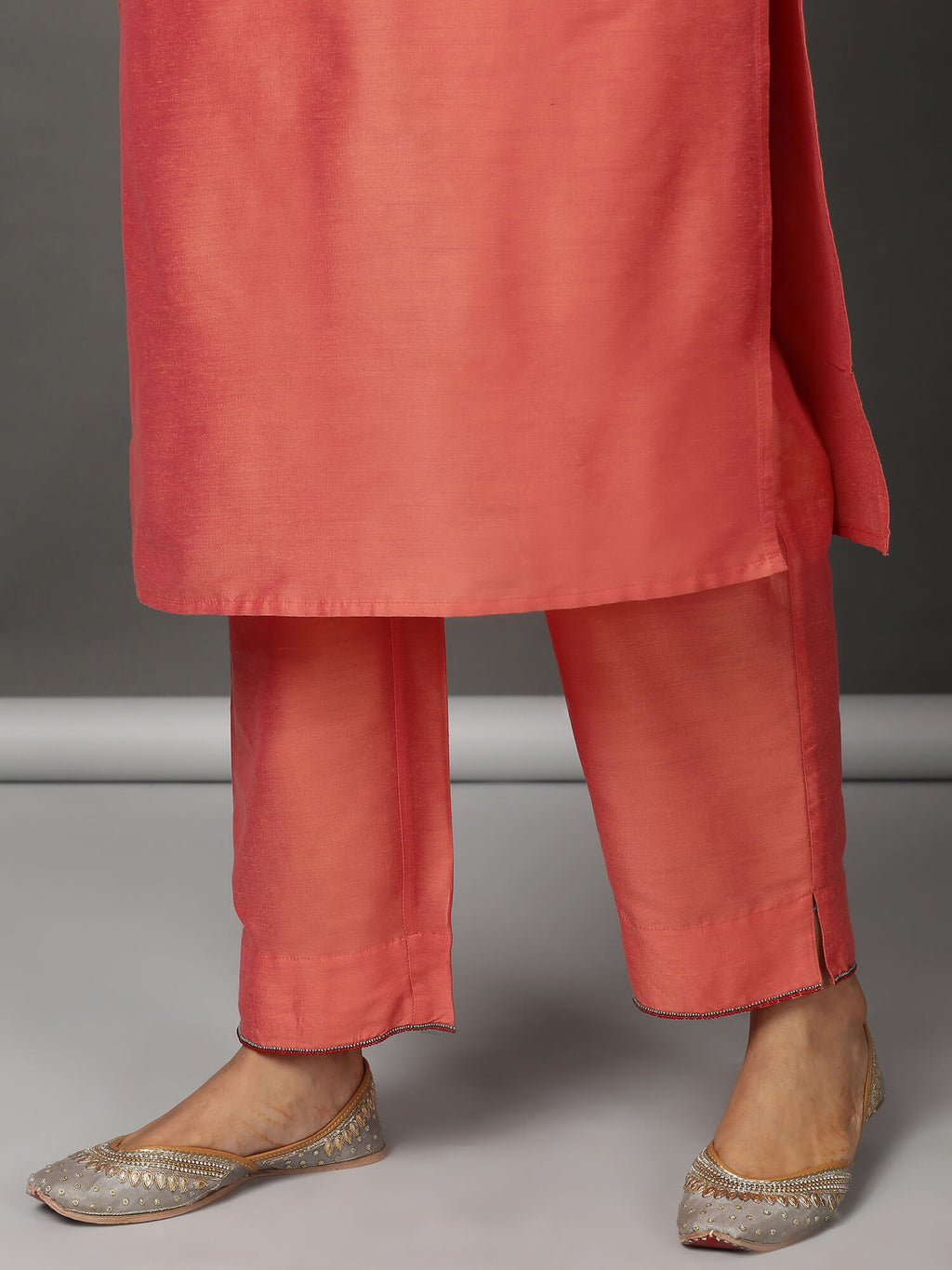 Peach Art Silk Suit Kurta, Pants & Dupatta Set