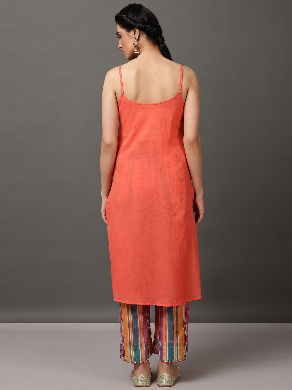 Multi-Color Stripe Chanderi Kurta And Pant With Camisole