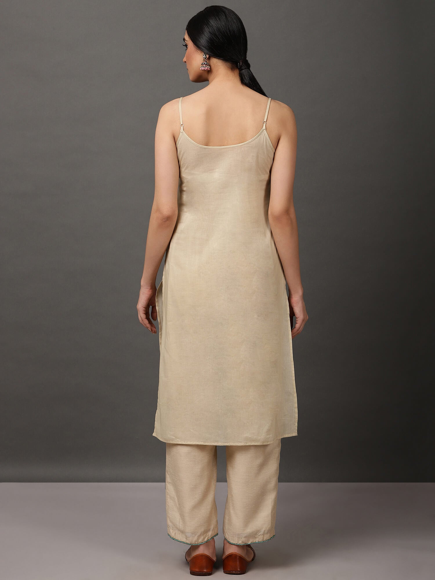 Beige Ecru Chanderi Kurta Set with Dupatta