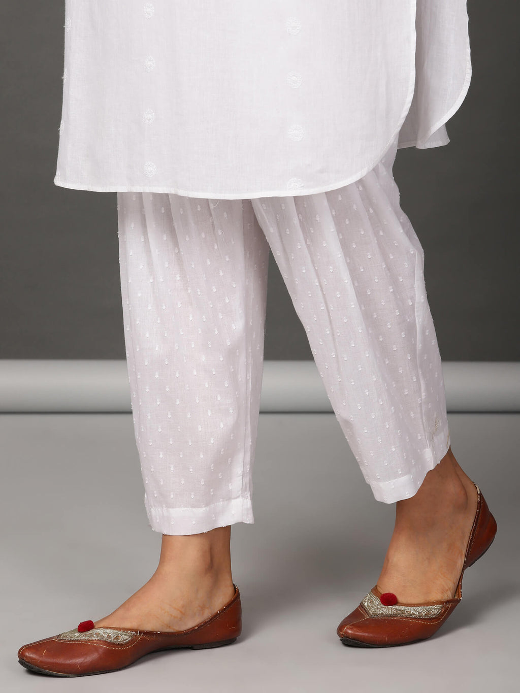 White Schiffly Kurta & Salwar Set