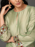 Green Short Kurta, Salwar Dupatta Set