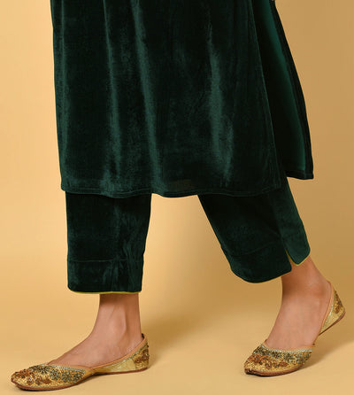 Emerald Green velvet Kurta Pant Dupatta set