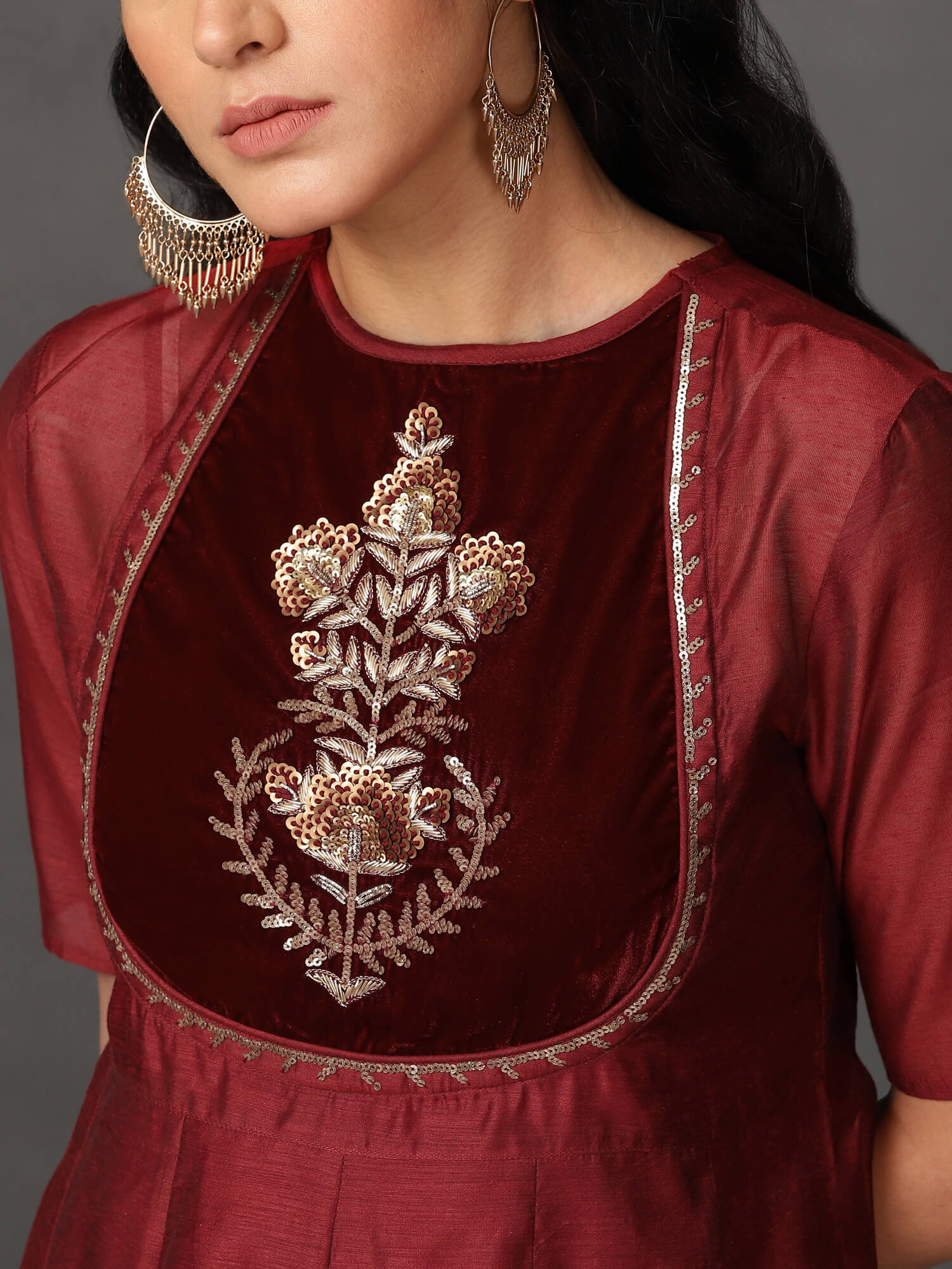 Maroon Chanderi Kurta & Pants Set