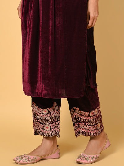 Undaunting Jamun velvet Kurta Pant Dupatta set