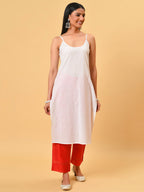 Poppy red and white chanderi kurta pant and dupatta