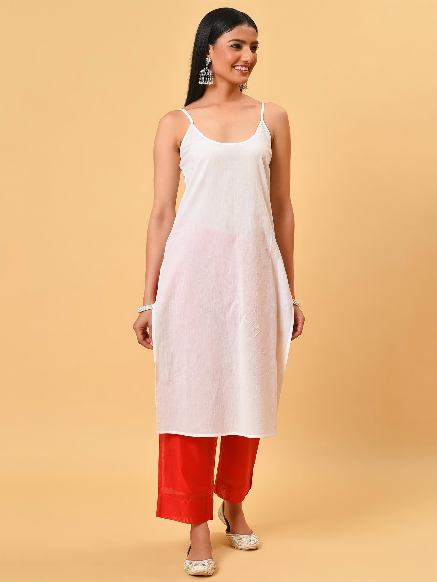 Poppy red and white chanderi kurta pant and dupatta